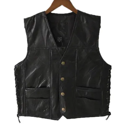 Buy Leather Punk Vest Waistcoat Vest Top Motorcycle Jackets Coat Plus Size BlaI:da • 23.78£