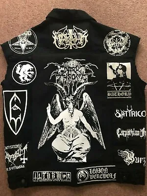 Buy Black Metal Battle Jacket Cut-Off Denim Vest Darkthrone Watain Mayhem Hellhammer • 146.66£