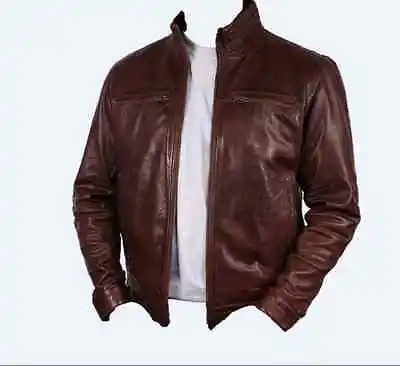 Buy Mens Brown Genuine Leather Biker Stlye Jacket, Bomber Jacket Multiple Colour • 109.95£