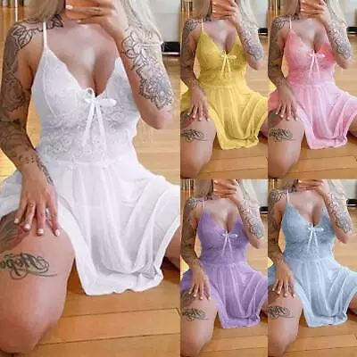 Buy Womens Sexy Lace Lingerie Nightdress Nightie Babydoll Nightwear Dress Pyjamas • 7.69£