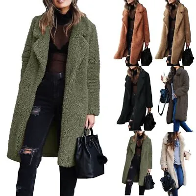 Buy Women Ladies Long Jacket Teddy Bear Cardigan Coat Faux Fur Winter Warm Outwear • 13.97£