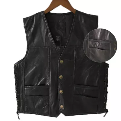 Buy Leather Punk Vest Waistcoat Vest Top Motorcycle Jackets Coat Plus Size Black ZC • 24.97£