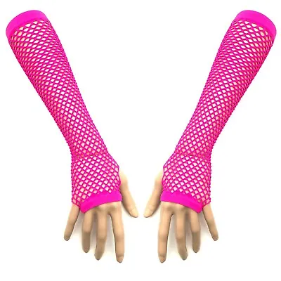 Buy 80s 90s Gothic Punk Glam Emo Rock Hot Pink Fishnet Arm Warmer Armwarmer Gloves • 8.21£