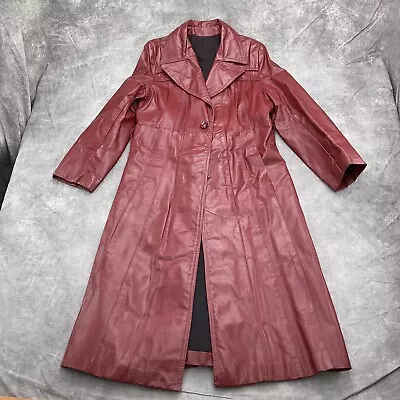 Buy Vintage Long Coat Women Medium Red Leather Belt Rock Retro 80s Unbranded • 86.75£