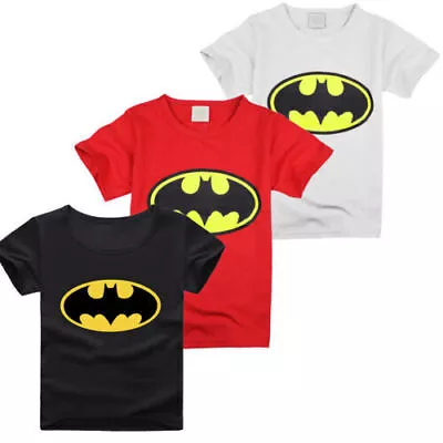 Buy Boy Kid Batman T-shirt Summer Short Sleeve Print Casual Tops Tee Shirt Print Top • 4.29£