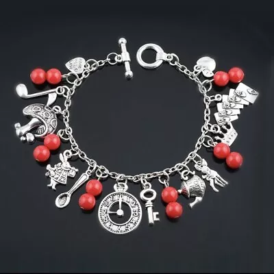 Buy Alice In Wonderland Red Bead Charm Bracelet Jewellery • 5.25£