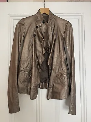 Buy Rick Owens Gold Metal Leather Jacket IT44 • 290£