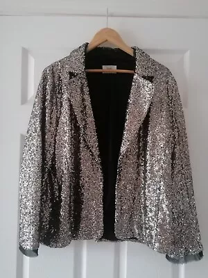 Buy Hush Sequin Silver Gold Raw Edge Blazer Jacket UK16 Sparkly Cruise Going Out G35 • 44.95£