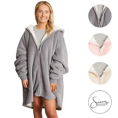 Buy Sienna Zip Up Wearable Hoodie Blanket Oversized Sherpa Fleece Sweatshirt Jumper • 14.99£