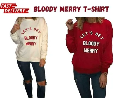 Buy New Ladies Christmas Jumper Let’s Get Bloody Merry Sweater Red & White Sweatsuit • 17£