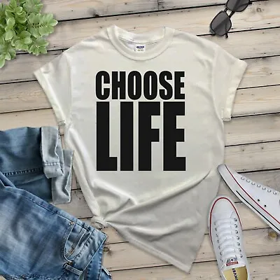 Buy CHOOSE LIFE - LADIES FITTED T-SHIRT (1980s Fancy Dress Wham George Michael Pop) • 13.49£