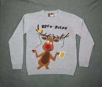 Buy Brew-Dolph Funny Christmas Theme Jumper Size UK 2XL Festive Novelty Grey Sweater • 14.95£