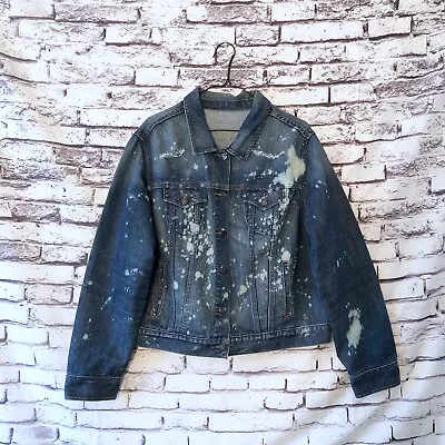 Buy Womens Vintage Distressed Ripped Bleached Denim Jean Long Sleeve Jacket Size L • 28.35£