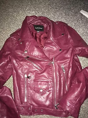 Buy Parisian Belted Leather Look Jacket Burgundy Size 10 • 22£