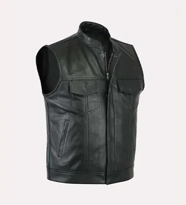 Buy Leatherick Men SOA Anarchy Real Leather Waistcoat Motorcycle Biker Cut Off Vest • 50£