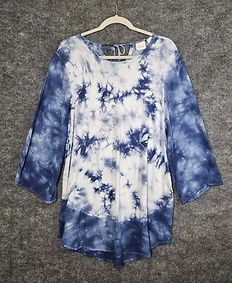 Buy Chicos 2 Tunic Womans Large Blue Tie Dye 3/4 Sheer Sleeve Stretchy T Shirt • 19.29£
