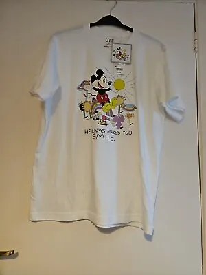 Buy BNWT Disney T SHIRT Mickey Mouse ALWAYS MAKES YOU SMILE COLOUR WHITE SIZE MEDIUM • 4.99£