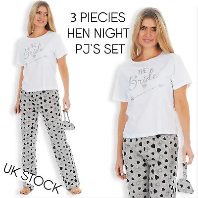 Buy Ladies Hen Party Pyjama Sets PJ's Sets Bride Outfit White Bride PJ's Set UK NEW • 15.99£