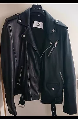 Buy Serge Pariente Black Leather Biker Motorcycle Jacket (Men's) (Large) Slim Fit • 100£