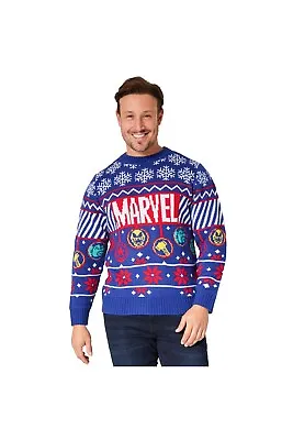 Buy Marvel Mens Christmas Jumper Crew Neck Long Sleeves Sweater Warm Top Cosy • 33.99£