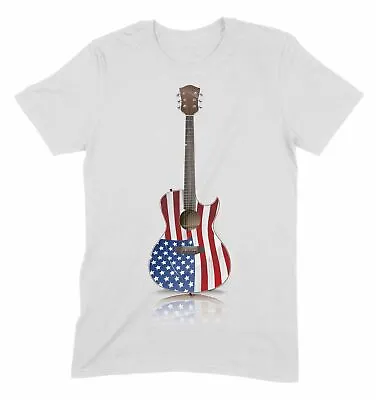 Buy Stars And Stripes Acoustic Guitar Mens Guitarist T Shirt • 12.95£