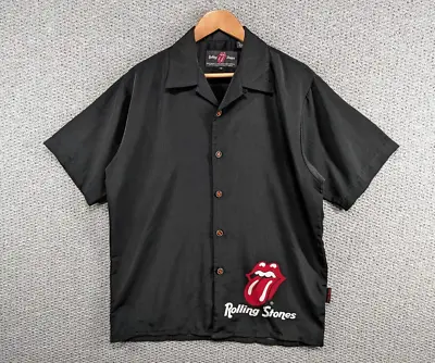 Buy Rolling Stones By Dragonfly Vintage 2002 Black Satin Bowling Button Shirt - M • 124.50£