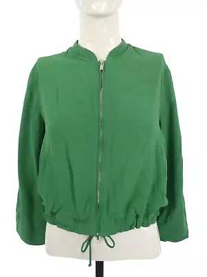 Buy Massimo Dutti Bomber Jacket Emerald Green Front Zip Pockets Drawstring Waist S • 29.99£