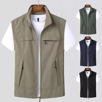 Buy Mens Multi Pocket Vest Zipper Gilet Jacket Hiking Hunting Fishing Waistcoat❤Tops • 5.99£