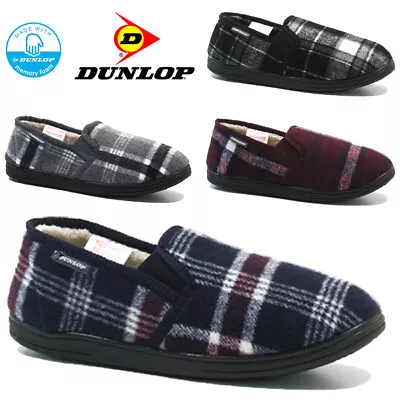 Buy Mens Dunlop Memory Foam Slippers Loafers Fur Lined Twin Gusset Winter Shoes Size • 12.95£