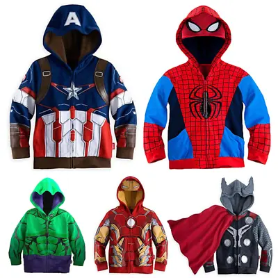 Buy Kids Boys Marvel Superhero Costume Hoodie Sweatshirt Spiderman Hoody Jacket Coat • 9.99£