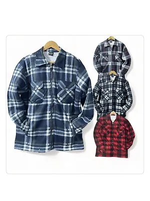 Buy Mens Lumberjack Sherpa Fur Linning Zipper Fleece Check Shirt Cozy Coat Jacket • 14.98£