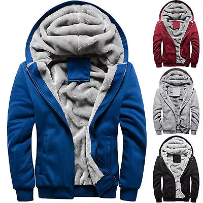 Buy Mens Fleece Lined Hooded Fluffy Sherpa Jacket Warm Thick Hoodie Coat Sweatshirt • 30.58£