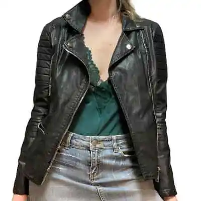 Buy Black Faux Leather Jacket Blank NYC Moto Biker Collared Zippers Alt Goth Racer • 20.90£