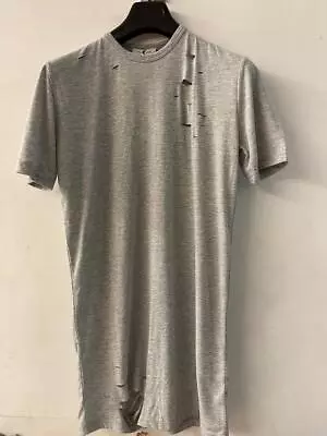 Buy 7thhvn Pain Long Crew Neck Slim Fit Grey Ripped T-shirt • 4.99£