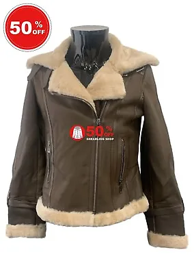 Buy Ladies B3 Shearling Fur Sheepskin Brown Flying Aviator Bomber Leather Jacket • 112.50£