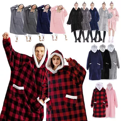 Buy Adult Oversized Extra Long Blanket Hoodie Plush Sherpa Fleece Hooded Sweatshirt • 11.95£