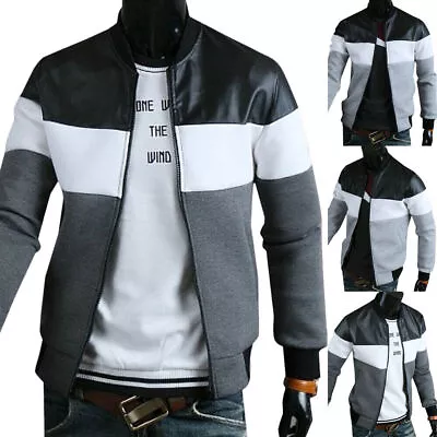 Buy Men's Baseball Jacket Casual Zip Up Long Sleeve Flight Coat Biker Outwear Tops • 16.81£