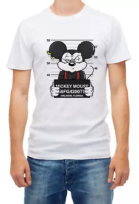 Buy Mickey Mouse Mugshot Funny Short Sleeve White Men T Shirt K409 • 9.69£