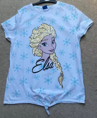 Buy Girls Disney Frozen Elsa T-Shirt Age 13-14 Sequin • 2.99£