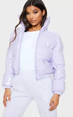 Buy Women Shiny Wet Look Vinyl Thick Puffer Padded Quilted Cropped Short Jacket Coat • 29.99£