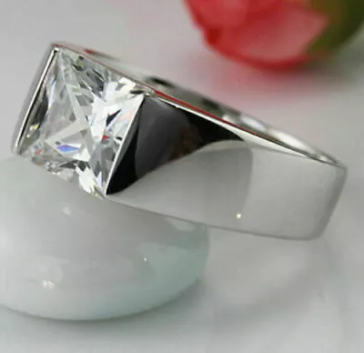 Buy 3 Ct Princess Diamond Men's Silver Wedding Ring VVS1/D Lab-Created New Jewelry • 99£