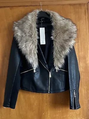 Buy Black Ladies Leather Look But Polyester Jacket 16 New With Tags F&F • 29.99£