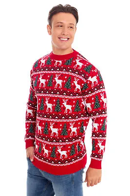 Buy Fairisle Red Unisex Christmas Jumper Novelty Retro Men Women Santa Xmas Sweater • 19.95£