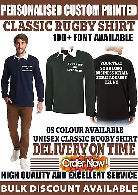 Buy Personalised Custom Printed Text Logo Long Sleeve Classic Rugby Shirt Sports • 15.99£