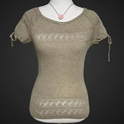 Buy Vintage Y2k Beige Crochet Sheer Peasant Fairy Cowgirl Indie Grunge Boho Top S/M • 20.84£