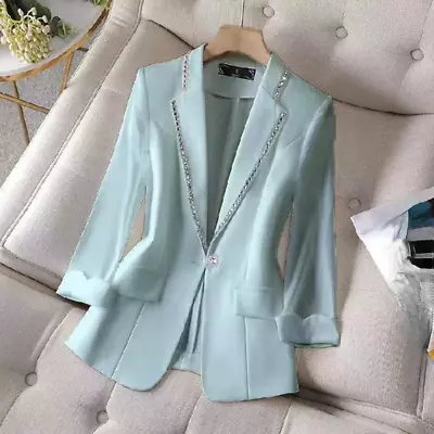 Buy Women Suit Jacket Blazer Dress Lapel One Button Rhinestone Glitter Office Formal • 27.38£