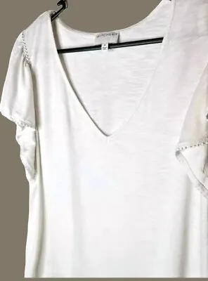 Buy Witchery White Flutter Sleeve Beaded Sz Medium Marl Pattern Casual Work T-shirt • 9.91£