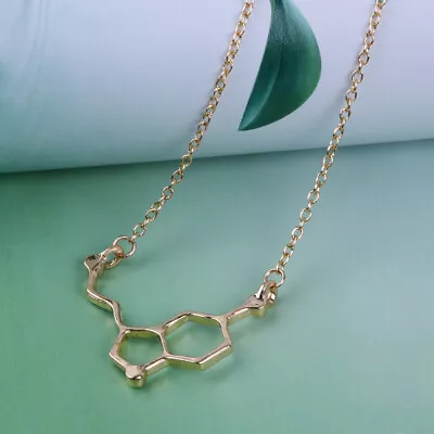 Buy Gold Serotonin Molecule Chemistry Necklace Pendant Necklace Women Jewelry • 4.32£