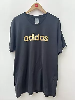 Buy Adidas Essentials Men’s Black T-Shirt Gold Spellout Logo FT1627 - Size XL • 9.99£