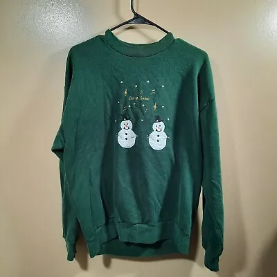 Buy Womens L Vintage 80s Embroidered Sweatshirt Green Christmas Snowman Let It Snow • 9.65£